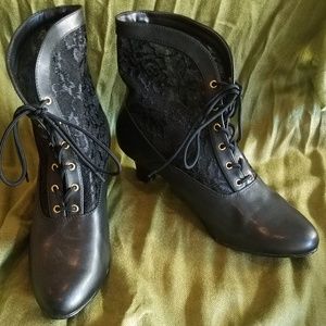 Funtasma Black  Lace-Inset Victorian Bootie Sz 11W